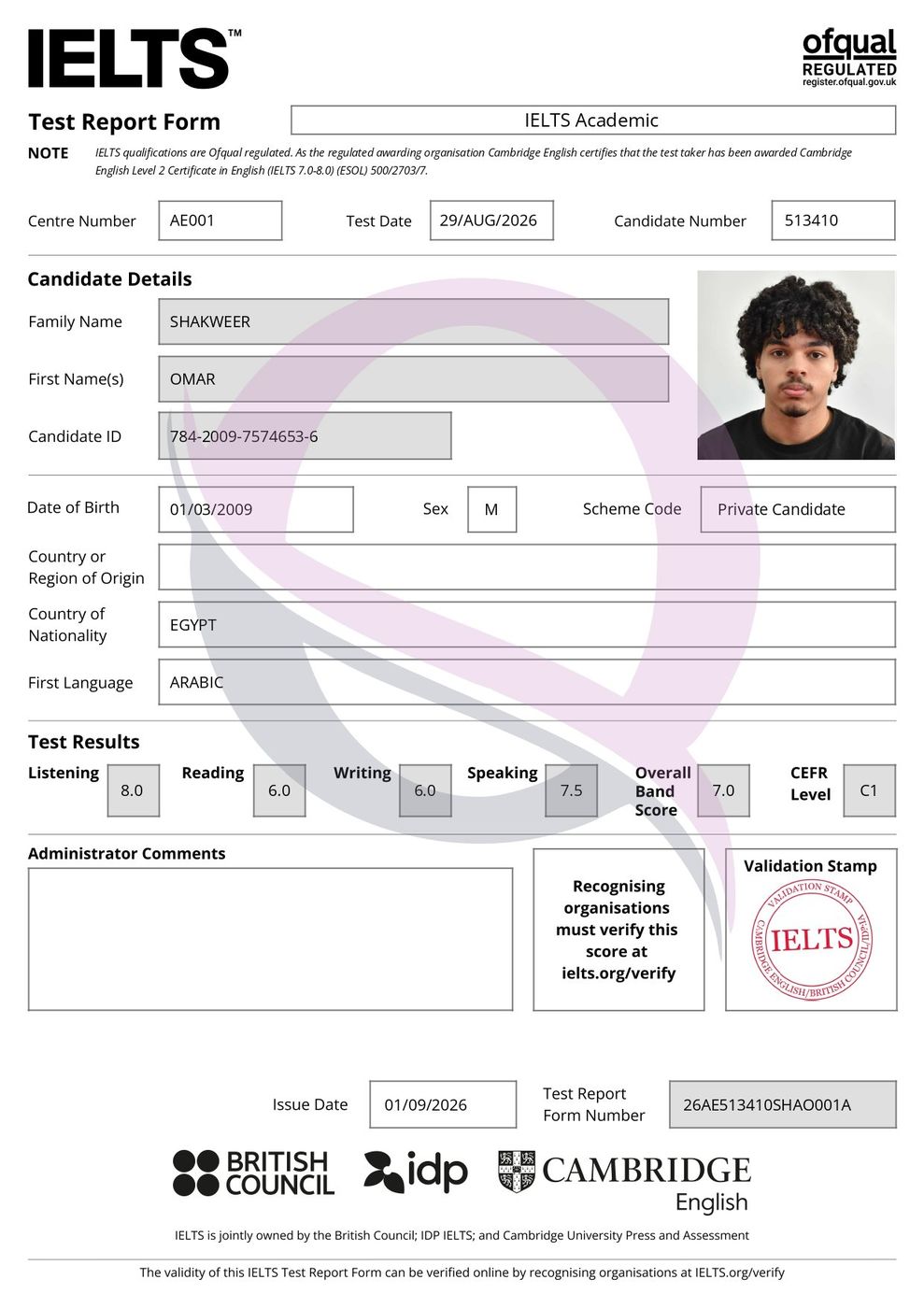 IELTS Test Report Form 14 — Al Qalmoun Institute student result